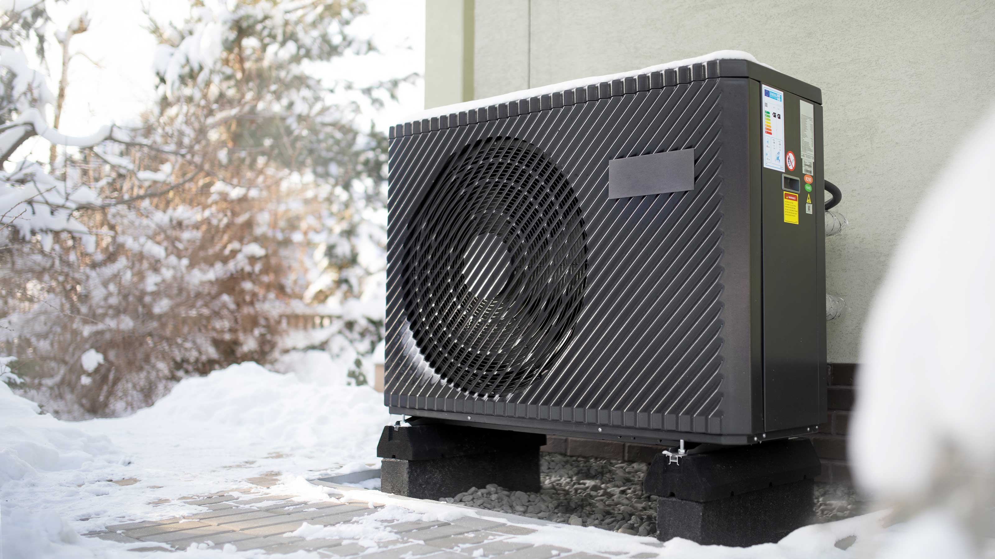 black heat pump in cold weather